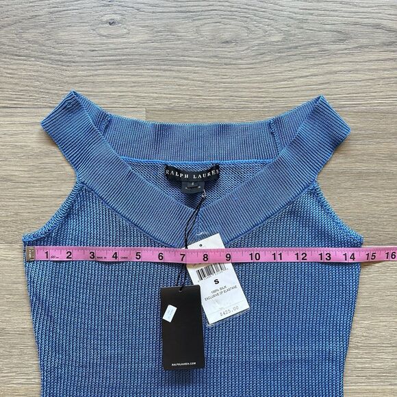 Ralph Lauren Black Label Top Women Small Blue Silk Cold Shoulder - Picture 3 of 9